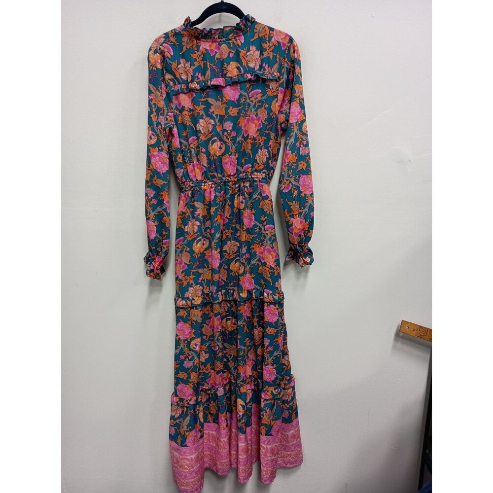 Anthropologie Boemo BOHO Maxi Dress Womens Small Blue Pink Floral Tiered Ruffle - Picture 13 of 13